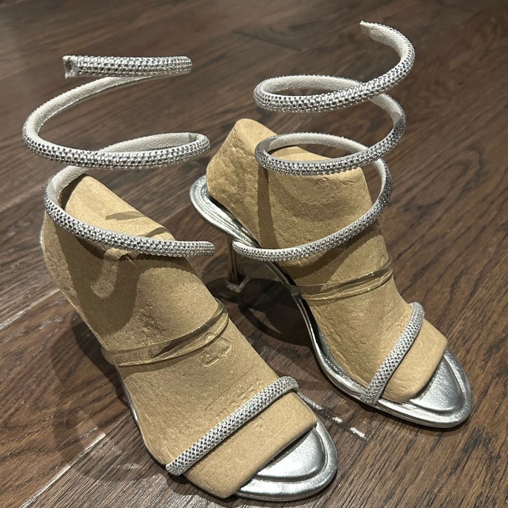 Silver sparkling dress shoe.